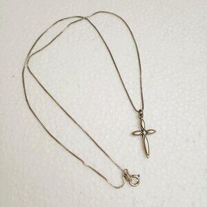 Bob Siemon 925 Cross Necklace 18" Vintage Sterling Silver Petite Etched Pendant